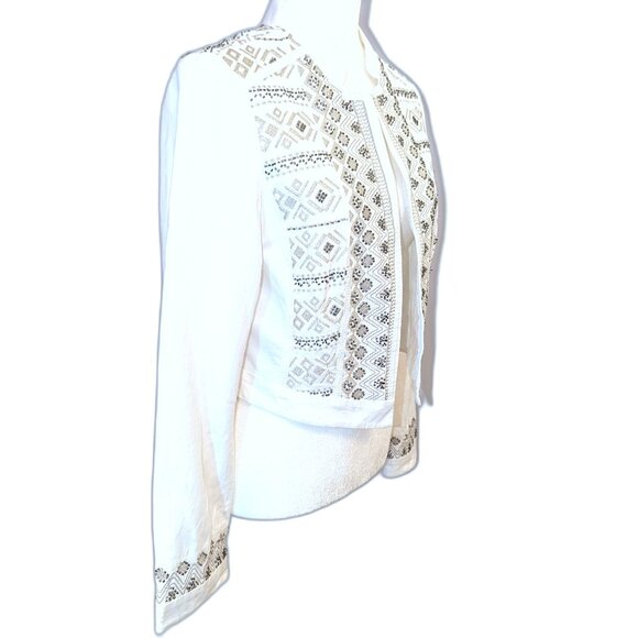 WHBM | Open Front Embroidered Cotton Linen “Matador”  White Jacket | Size Large - Picture 5 of 16